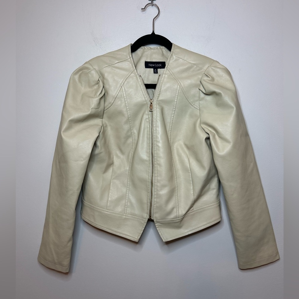 New Look Faux Vegan Leather Zipper Front Fully Lined Jacket Size M